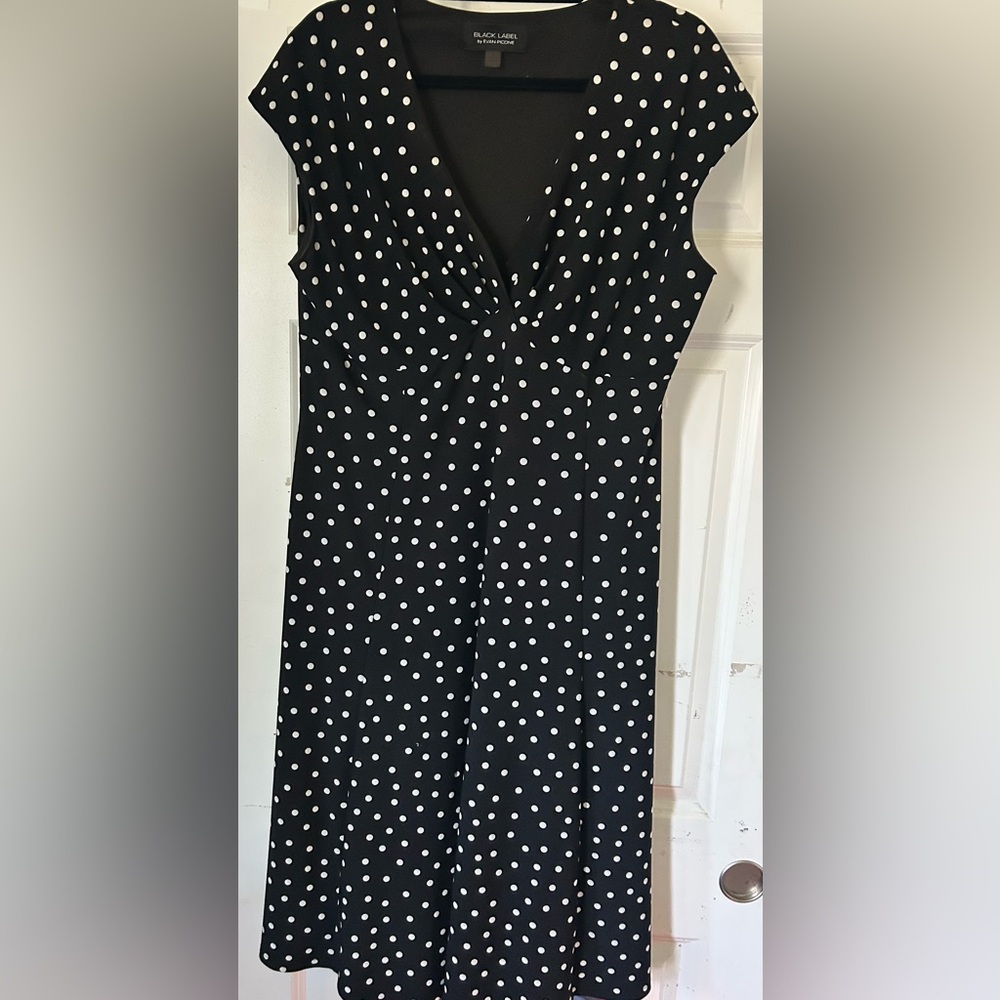 Evan Picone Black and White Polka Dot Midi Dress